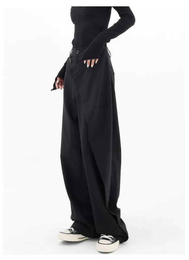 HOUZHOU Women Wide Suit Pants High Waist Gothic Japanese Style Baggy Black Trousers Irregular Straight Pants Casual Streetwear