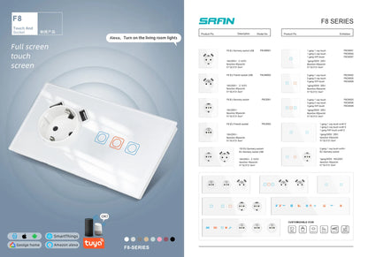 SRAN Eu-Steckdosen 220 V 16 A 82 x 82 mm Glas-Doppel-Dreifach-Wandstecker Russland Spanien Eingebautes Heimbüro.