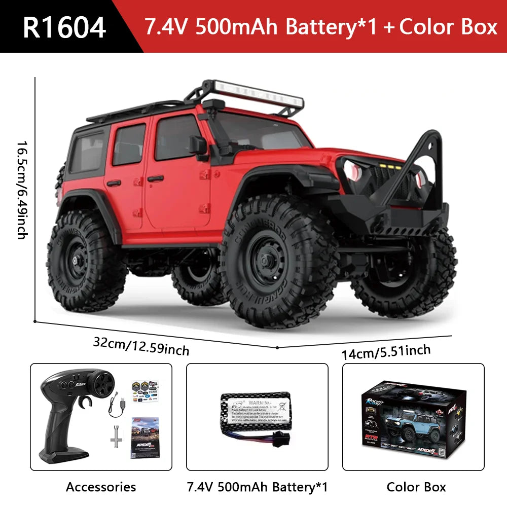 HB R1601 RC Car 1:16 2.4G 4WD Off-Road Remote Control Cars with LED Crawler Trucks Climbing Vehicle Model Toys for Kids Adult.