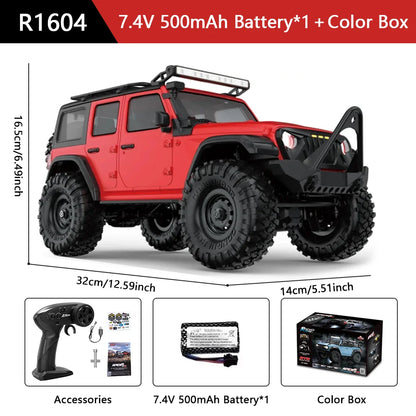 HB R1601 RC Car 1:16 2.4G 4WD Off-Road Remote Control Cars with LED Crawler Trucks Climbing Vehicle Model Toys for Kids Adult.