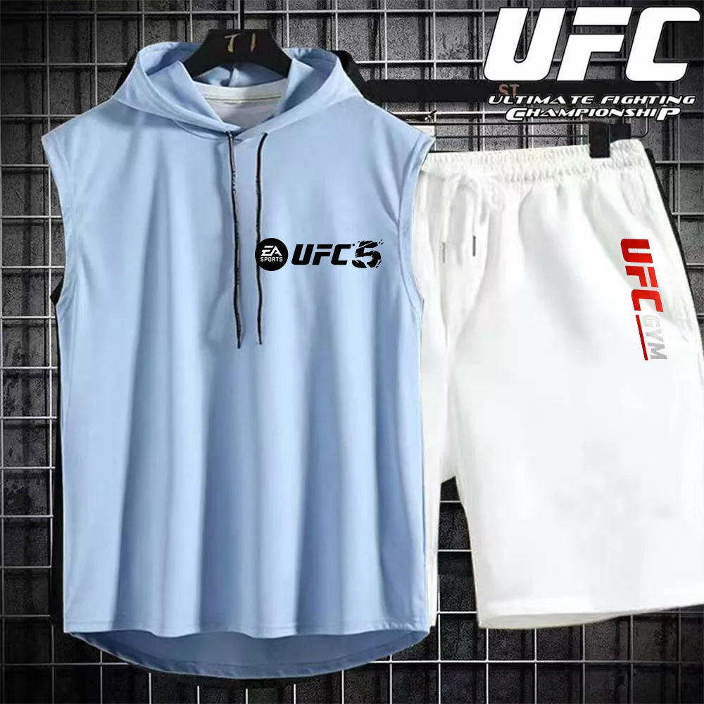 New Summer Men's Two Piece Set Casual T-Shirt and Shorts Set Fashion Short Sleeve Tracksuit Men Women Sports Suit Hooded T-shirt.