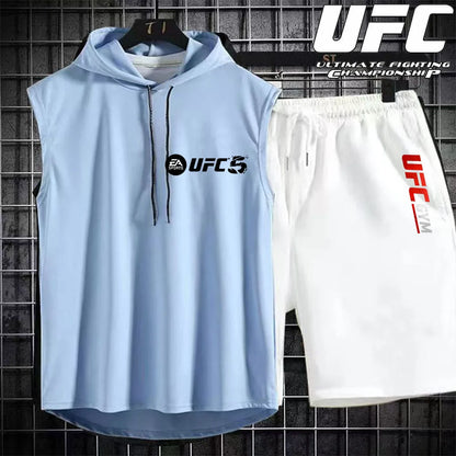 New Summer Men's Two Piece Set Casual T-Shirt and Shorts Set Fashion Short Sleeve Tracksuit Men Women Sports Suit Hooded T-shirt.