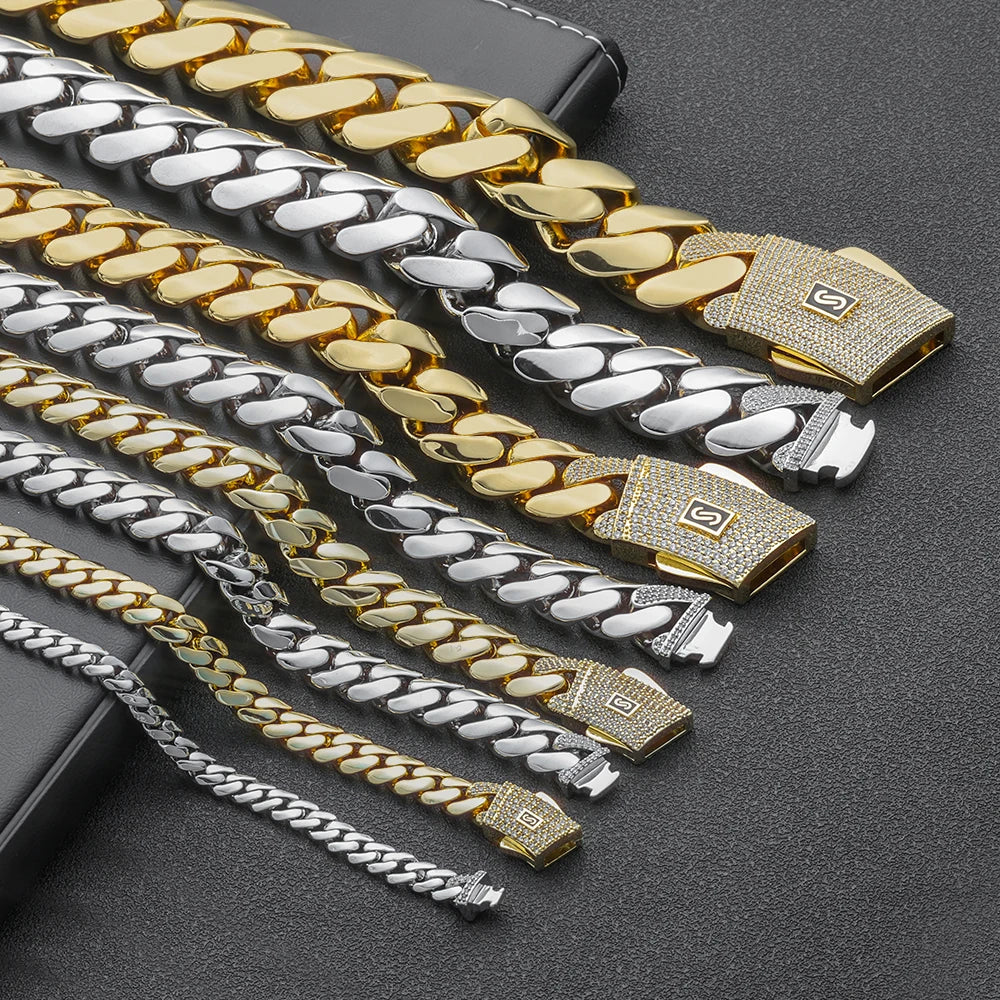 6/8/10/12/15/20mm Monaco Cuban Chain Necklace Hip Hop 14k Gold Plating Cuban Chain Bracelet Hip Hop Jewelry.