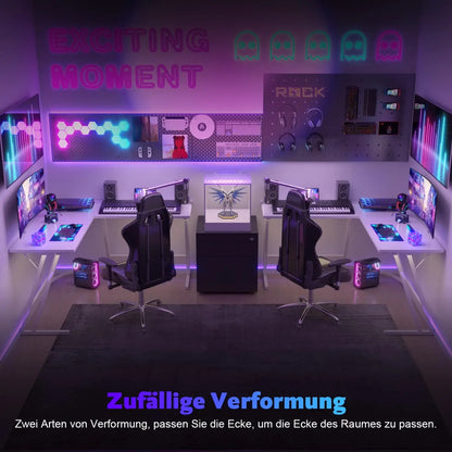 L-Form Gaming-Schreibtisch mit Monitorständer, großer PC-Computertisch für Gamer, Eckschreibtisch, Kohlefase