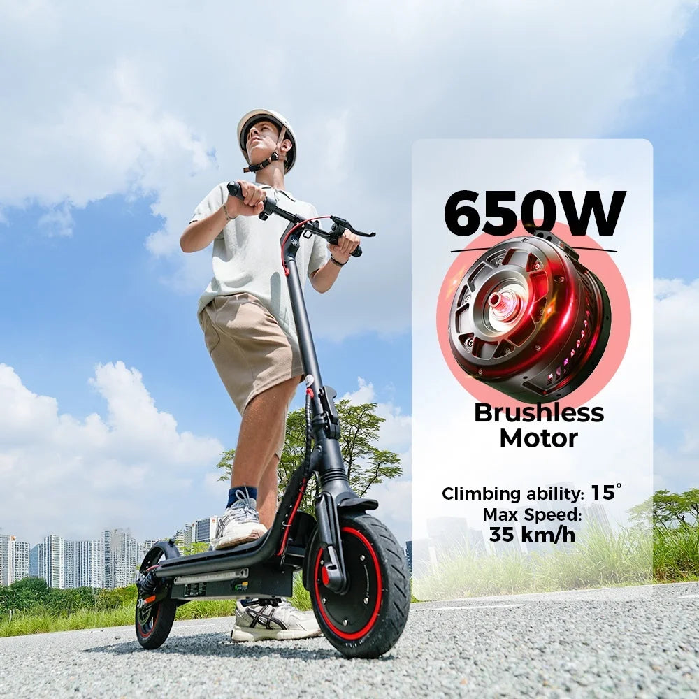 ISCOOTER W7 Electric Scooter Adults 650W motor 36V10.5Ah E-Scooter 8.5"Inflatable road Tires Foldable EScooter.