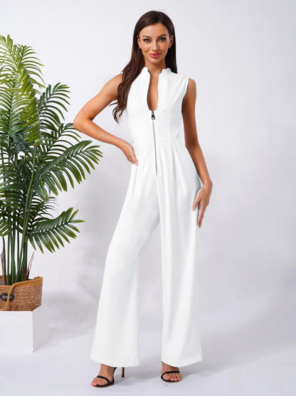 Women High Waist One Piece Sleeveless Jumpsuit Wide Leg Rompers Office Lady Commute Work Casual Dressy Jumpsuits Long Pants.