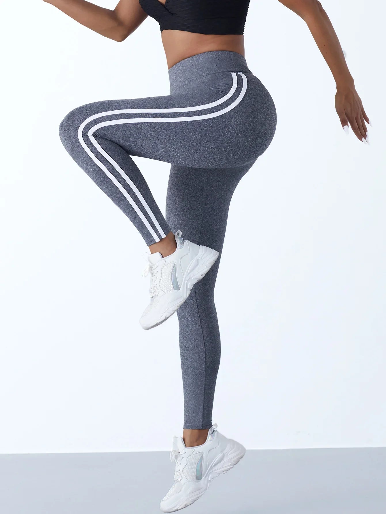 Yoga-Leggings für Damen, gestreift, schlank, Sporthose, hohe Taille, Hüftheben, lässige Strumpfhosen, Workout, Laufen, dehnbare Gym-Leggings.