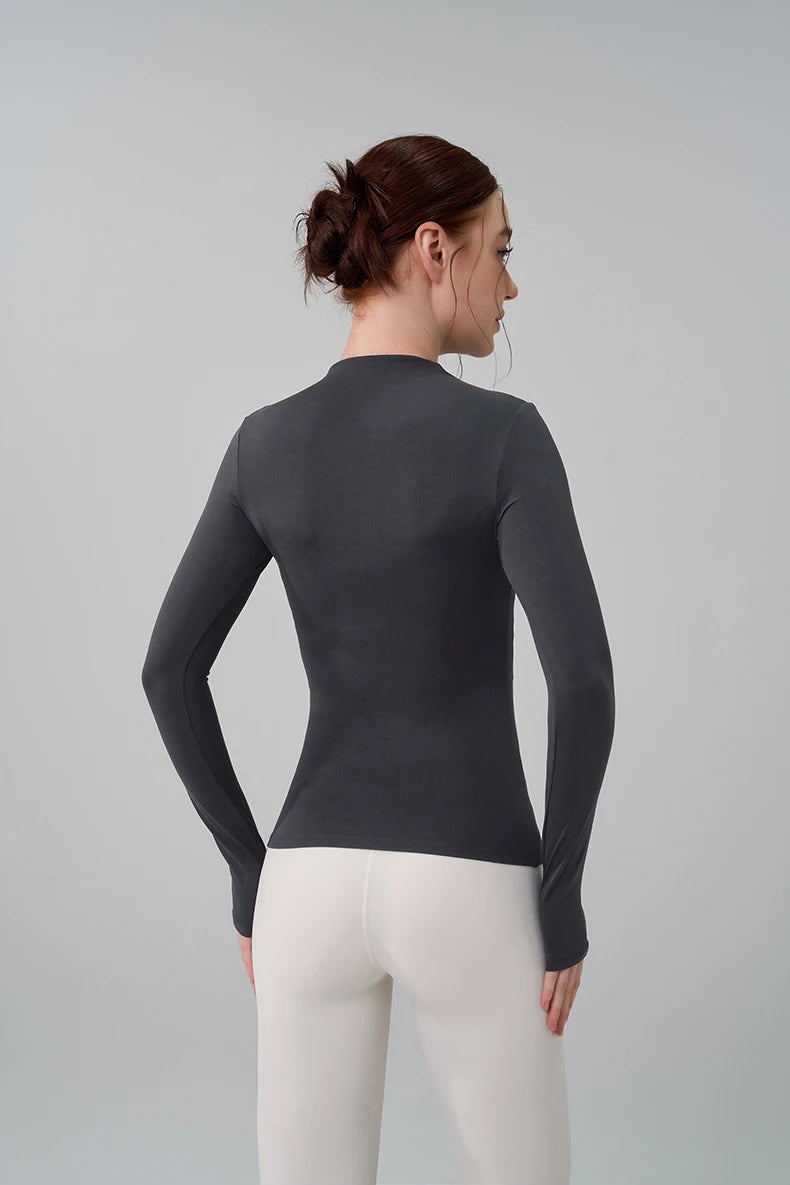 SOISOU 5 Colors Half-High Collar Slim Fit Yoga Top Women's Pilates Pullover Sports Long Sleeve High Elastic Fitness T Shirt.