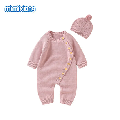 White Baby Girl Rompers Clothes Winter Long Sleeve Knitted Newborn Infant Boy Jumpsuits Hats Outfits Sets 0-18m Toddler Playsuit