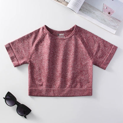 Women Seamless Yoga T-Shirt Fitness Crop Top Workout Gym Shirts Short Sleeve Quick-drying Yoga T-shirts Sportswear Female