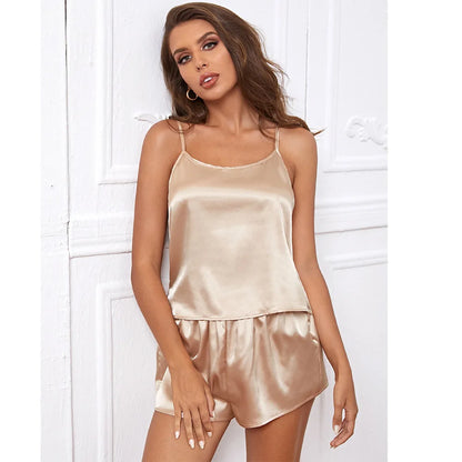 Damen Nachtwäsche sexy Spitze Satin Pyjama Sets Nachtwäsche ärmellose Tops Shorts 2 Stück Sets Pyjama Sets für Frauen Home Pijama 2024