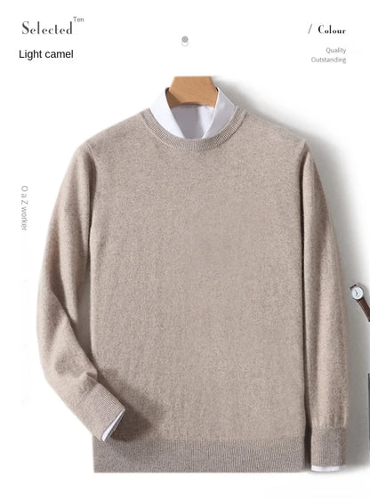 2025 100% Pure Merino Wool Men's Round Neck Pullover Solid Color Plus Size Casual Sweater Autumn And Winter Sports Cashmere Top