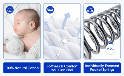 AUTHMIC Matratze, 22 cm dick, 7-Zonen-Unterstützung, mittelfeste, atmungsaktive Bett-Taschenmatratze zur Linderung von Rückenschmerzen, bequemer Schlaf