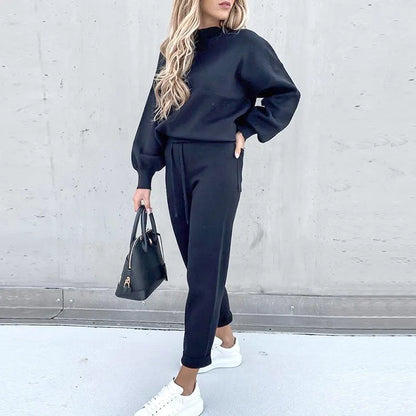 2 Piece Suit Sports for Women's Solid Color Fashion Casual Outfits Set Loungewear Long Sleeve Wide Leg Pants Streetwear.