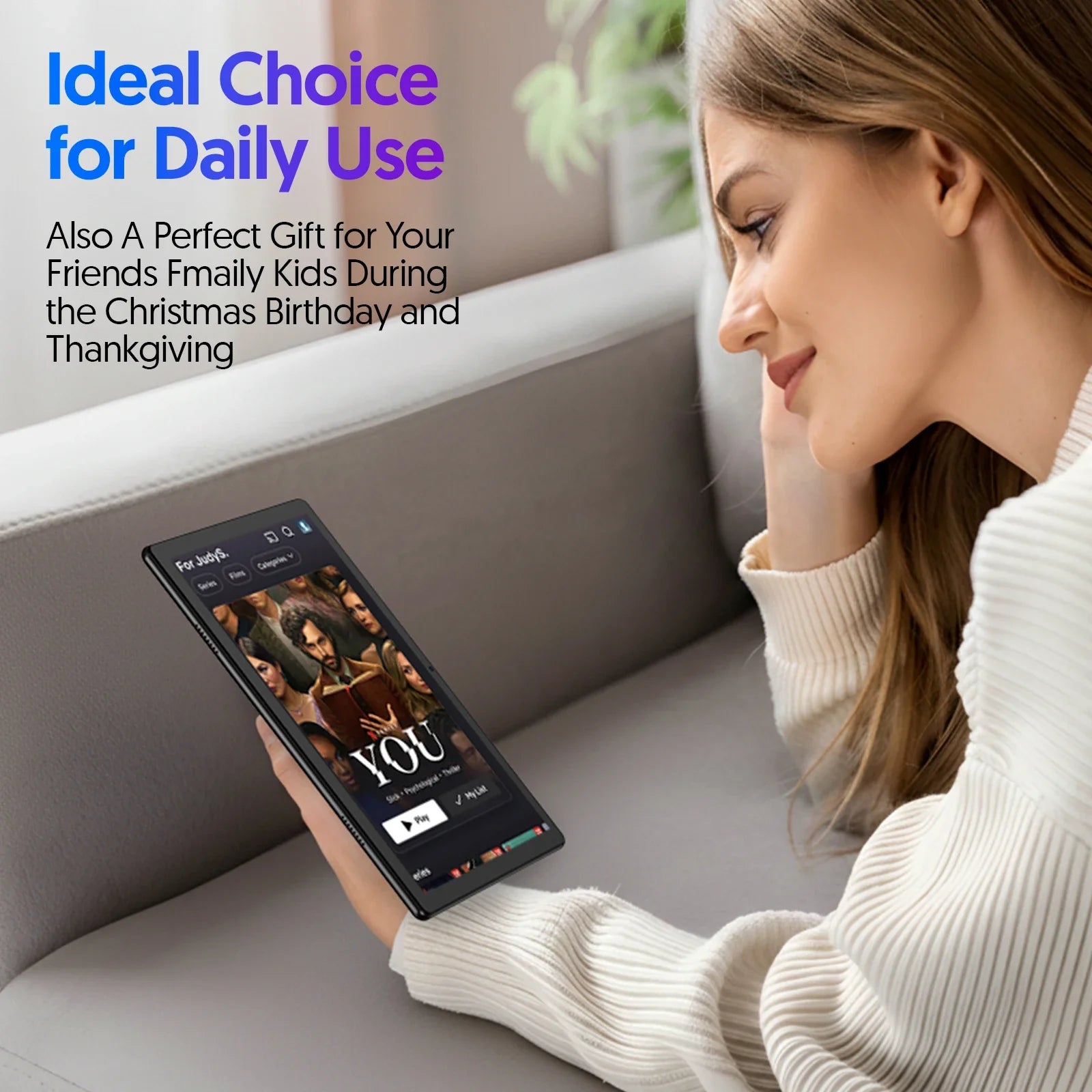 BAKEN Android 15 tablet, 10-inch, 12 (3+9)GB RAM + 64GB ROM, quad-core, 6000mAh battery, includes a free protective case.