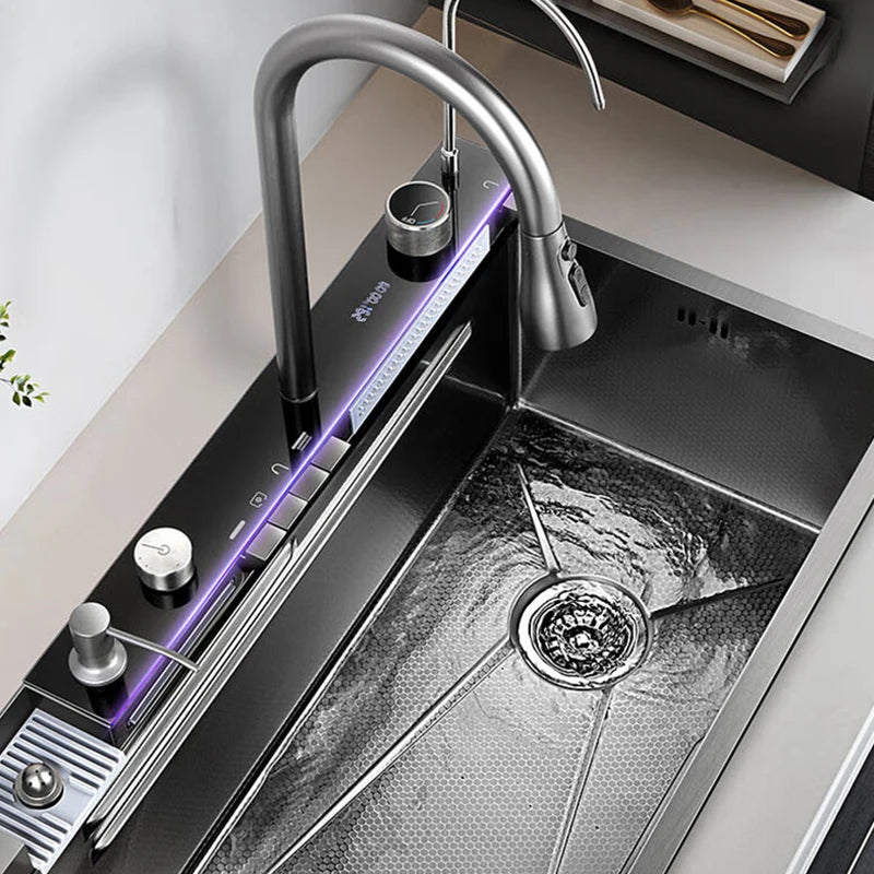 68x46cm Large Capacity Kitchen Sink Faucet Whale Waterfall Design Multifunctional Single Tank Home Appliance Fashionable