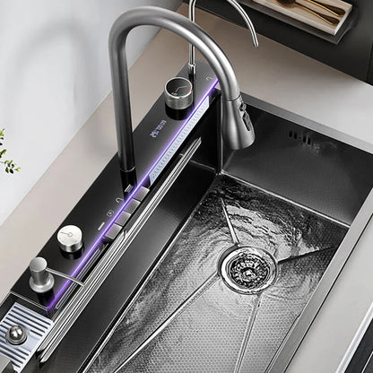 68x46cm Large Capacity Kitchen Sink Faucet Whale Waterfall Design Multifunctional Single Tank Home Appliance Fashionable