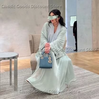 2025 Ramadan Satin muslimischen bescheidenen Kleid arabische Frauen öffnen Abaya Dubai islamische Langarm Cardigan Kleidung Truthahn schlichte Robe.
