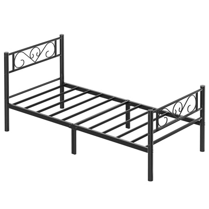 VASAGLE Bett 90 x 200 cm, Gästebett, Einzelbett aus Metall, Bettgestell, Bettrahmen, Metallbett, einfache Montage, tintenschwarz