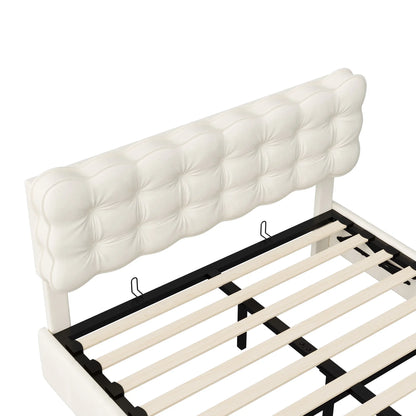 Rosahqnda Polsterbett 160 x 200 cm, Doppelbett mit LED, hydraulisches Stauraumbett, geeignet für Schlafzimmer, Mädchen, Erwachsene, Beige, Samt