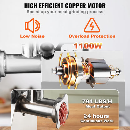 SucceBuy Electric Meat Grinder Food Processors Sausage Maker Filler Mincer Stuffer Stainless Steel with 2 Blades for Kitchen.