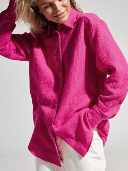 Bornladies 2025 Women's Spring Summer 100% Cotton Shirts Office Lady  Fashionable Solid Lady Long Sleeve Loose Tops Crepe Shirts