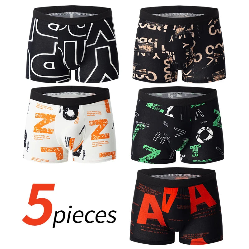 4/5 Stück Herrenmode Bedruckte Unterwäsche Bequeme Joker Boxer Plus Größe 5XL Jugendliche Mehrfarbige Mix Shorts Boxer mittleren Alters