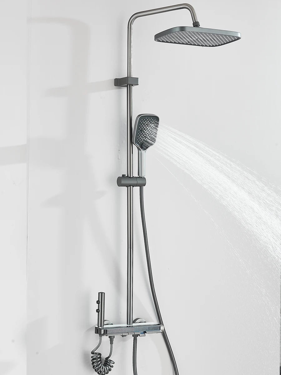 Intelligent Digital Display Luxury Shower Set Bathroom Wall Mounted Piano Key 4 Ways Water Outlet Rainlfall Shower Faucet System