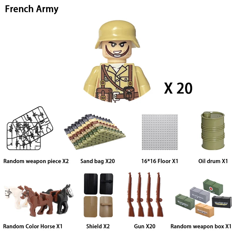 WWII Infantry Military Soldier War National Army Mini Gun Weapon Models Building Blocks Building Blocks Toys for Kids.