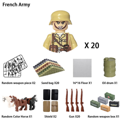 WWII Infantry Military Soldier War National Army Mini Gun Weapon Models Building Blocks Building Blocks Toys for Kids.