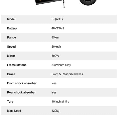 JOYOR S5（ABE）Adult Electric Scooter 500W Motor 48V13AH Battery Foldable E-Scooter 10 Inch Air Tire City commuting Escooter.
