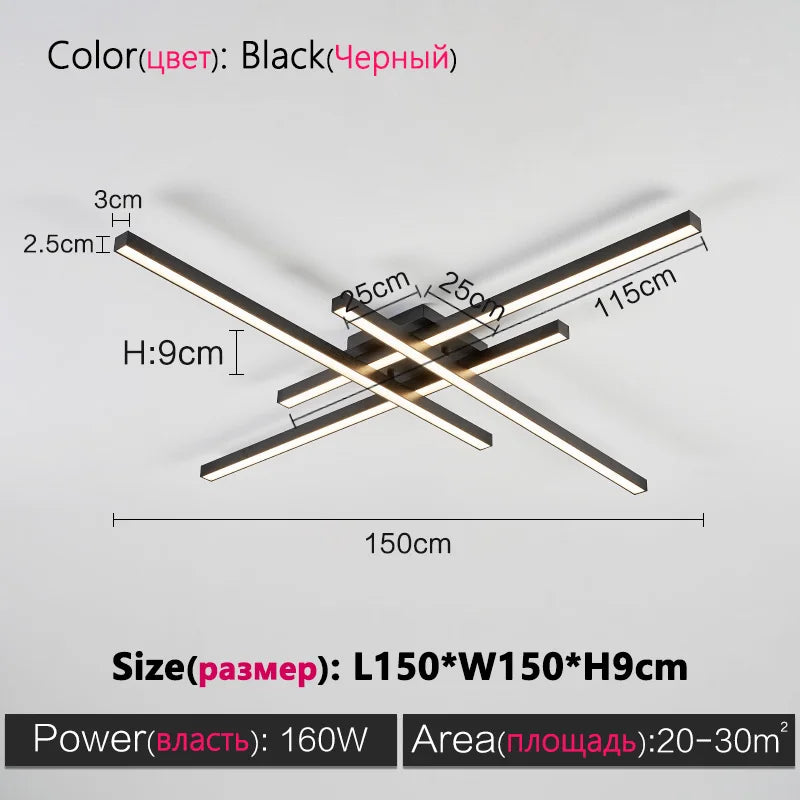 Schwarz Kronleuchter quadratische Schlafzimmer Lampen Wohnzimmer Lampe LED Deckenleuchte Nordic minimalistische kreative LED Deckenleuchte Streifen Lichter