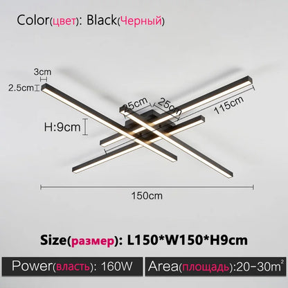 Schwarz Kronleuchter quadratische Schlafzimmer Lampen Wohnzimmer Lampe LED Deckenleuchte Nordic minimalistische kreative LED Deckenleuchte Streifen Lichter