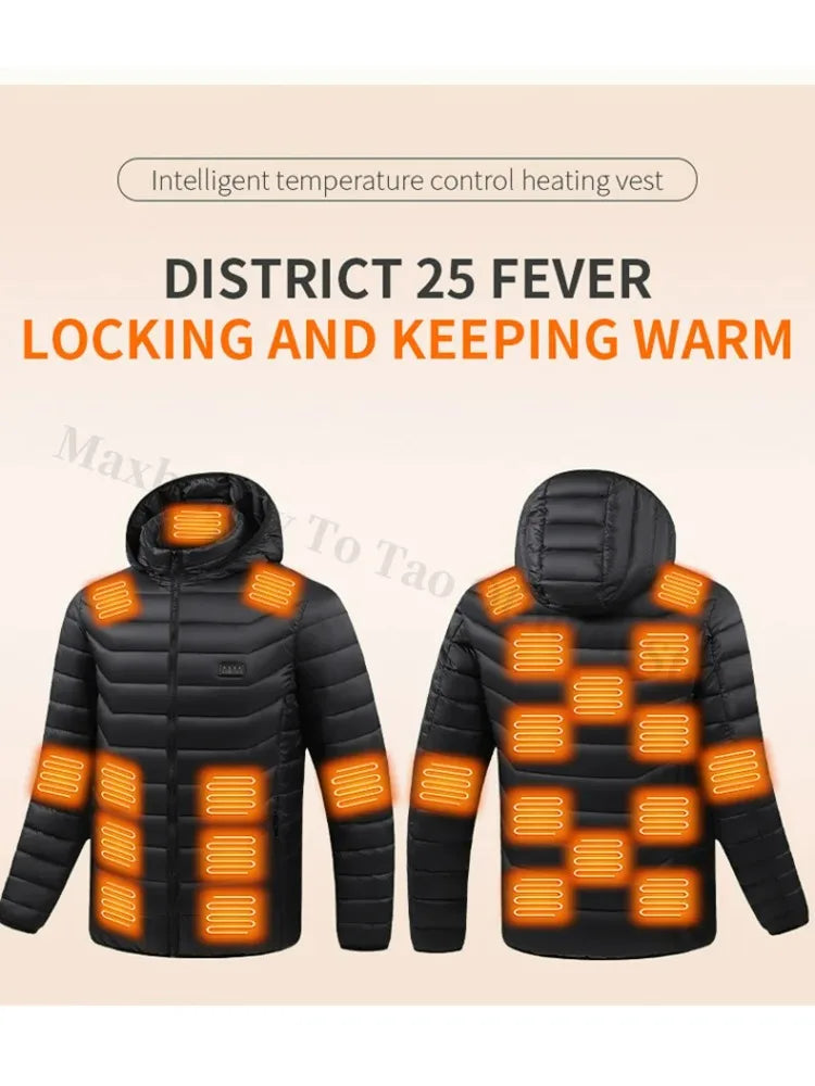 21 Areas Heating Jacket Men Winter USB Electric Heated Coat Functional Self Heating Clothes Outdoor Snow Ski Thick Padded Jacket.