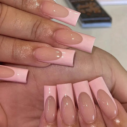 White French Style Fake Nails Gentle Pink Press on Nails 3D Bowknot Design Almond Charm Manicure Korean Fashion False Nail 24Pcs.