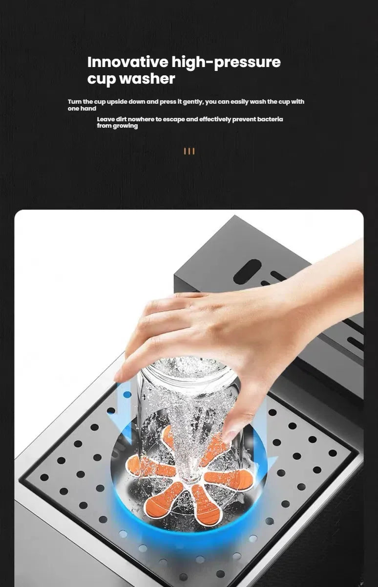 Smart Digital Display Waterfall Faucet Kitchen Sink With Knife Holder and Trash Can Household Wash Dish Basin Large Single Slot