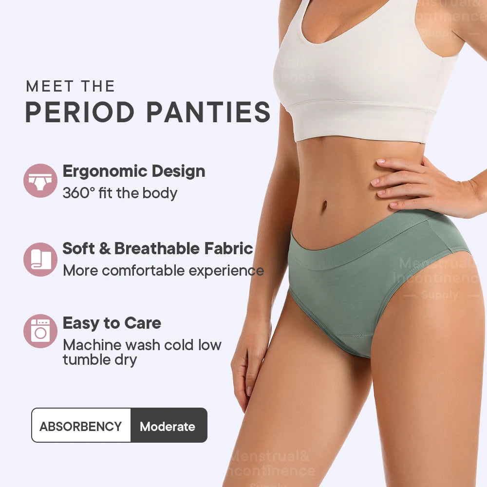 Menstrual Panties Bamboo Fiber Reusable Breathable 4-Layer Leakproof Protection Period Underwear Fast Absorbent.