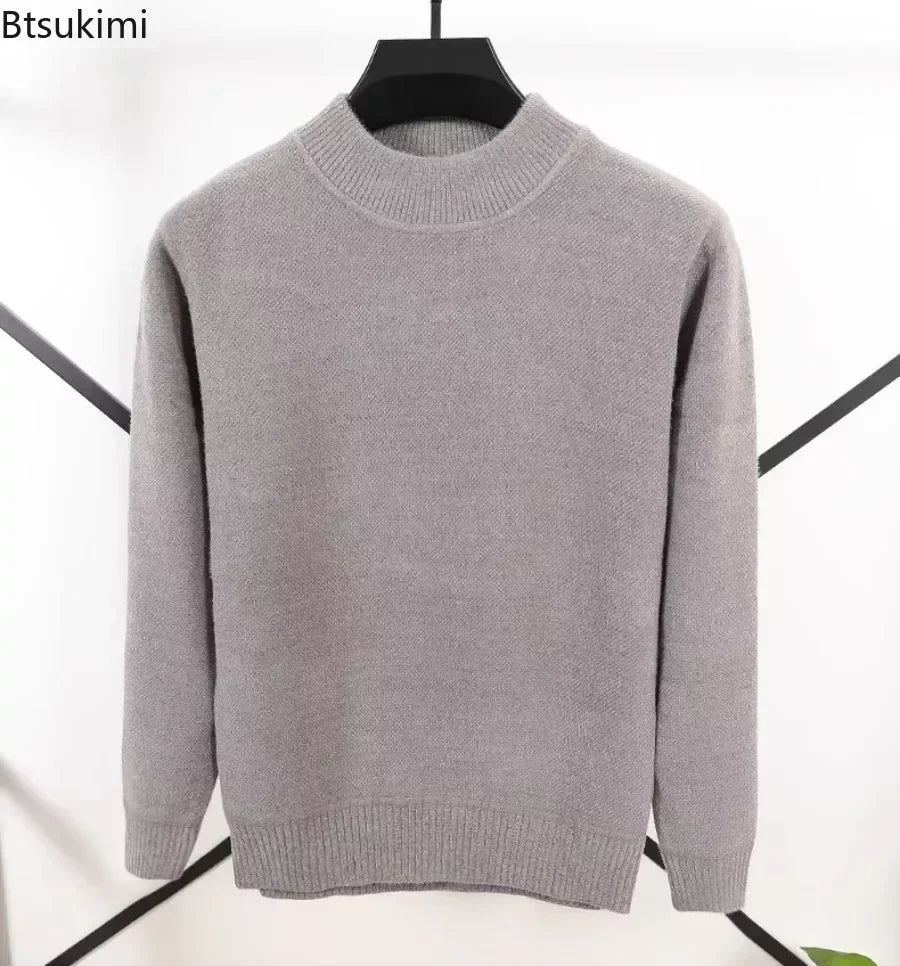 New 2025 Men's Cashmere Sweater Warm Thickened Winter Casual Solid Knitted Pullovers Mock Neck Thicker Fleece Sweater for Men.