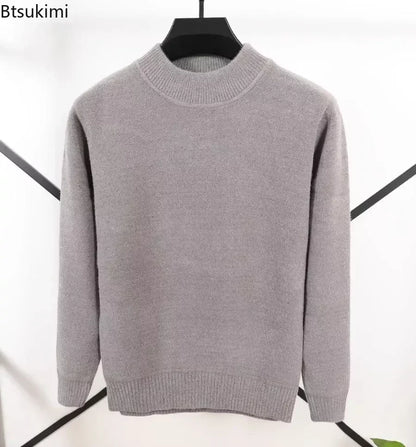 New 2025 Men's Cashmere Sweater Warm Thickened Winter Casual Solid Knitted Pullovers Mock Neck Thicker Fleece Sweater for Men.