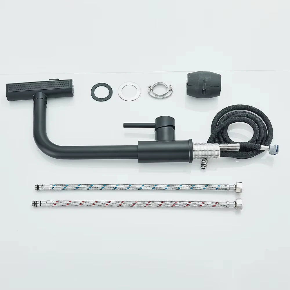 Brushed/Black Kitchen Faucet Pull Out Swivel Waterfall Sprayer Sink Mixer Faucet Brushed Nickel Faucet