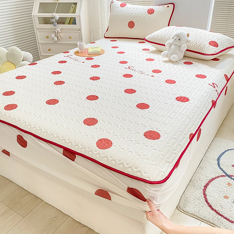 High Quilt Thicken Latex Cooling Mattress Cover Summer Cool Down Soft Bed Mat and Pillowcase Machine Washable Cold Feel Bed Pad