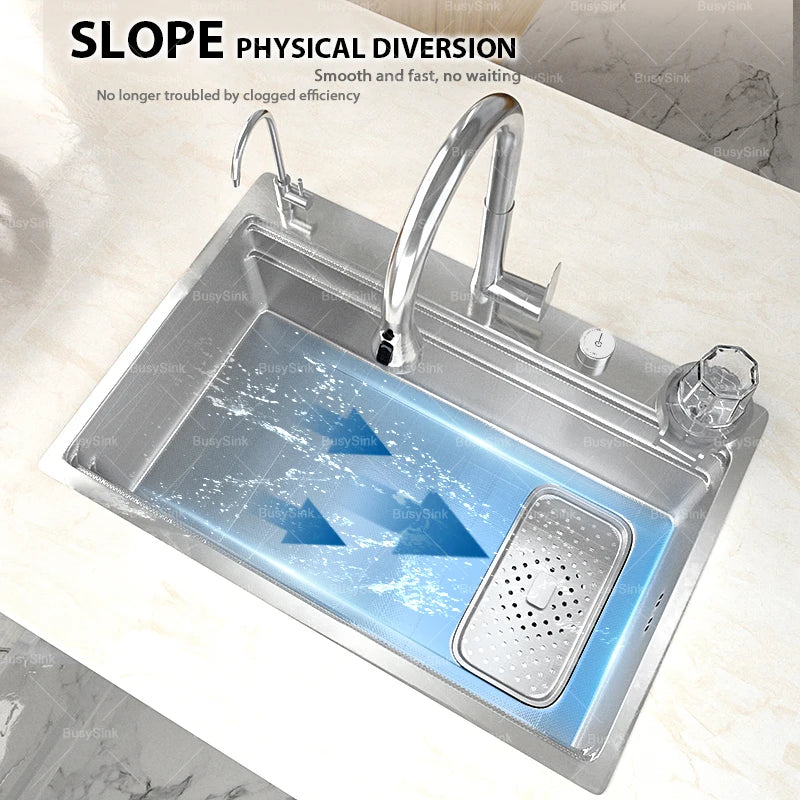 Silberne Küchenspüle aus Edelstahl 304, großer Einzelschlitz, Unterbau-Multifunktions-Geschirrspülbecken, 31,5 x 18,9 Zoll