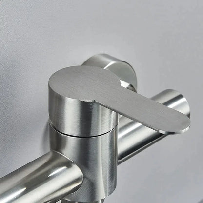 Kitchen Faucets Stainless Steel Wall Mounted Dual Hole Bathroom 360 Rotate Basin Faucet Cold Hot Water Mixer Taps With spray gun