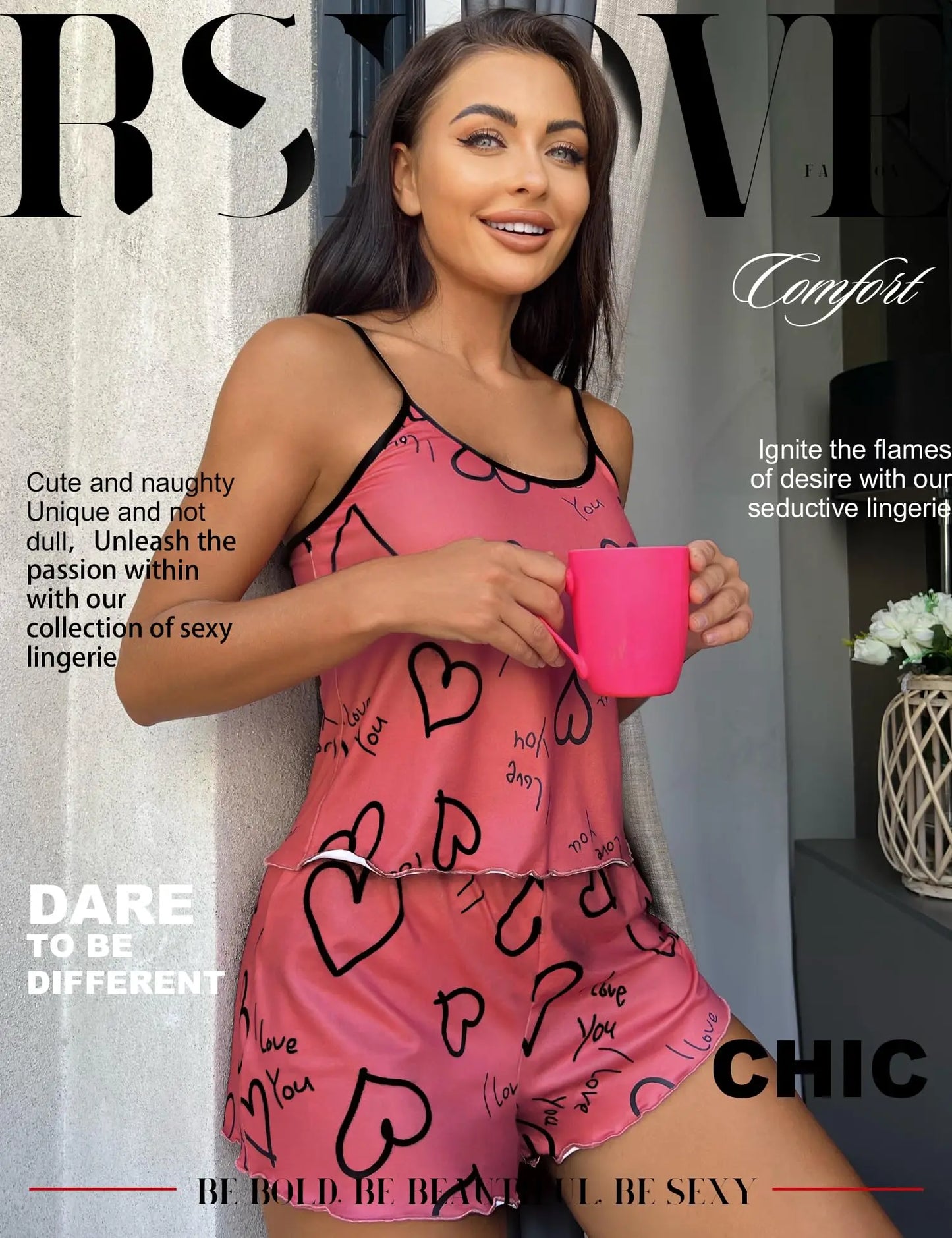 Herzförmiges bedrucktes Pyjama-Set für Damen, sexy Pyjama, Seiden-Plissee-Weste, Shorts-Set, weich und bequem, Heimkleidung, süß und süß.