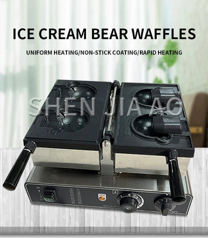 Commercial Taiyaki Bear Shaped Waffle Maker Open Mouth Ice Cream Bear Taiyaki Machine Bear Cone Maker.