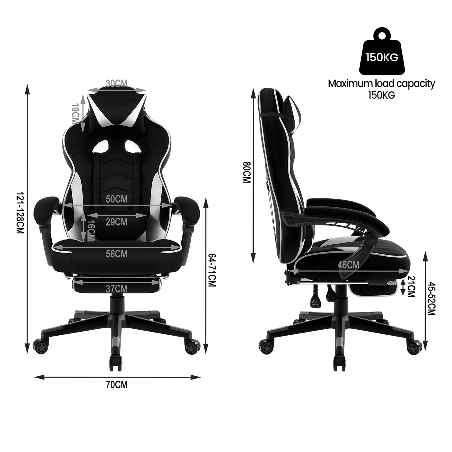 WOLTU Drehbarer Gaming-Rennstuhl, Schreibtisch, Büro, Computerstuhl, Sportsitz mit Kopfstütze, Lendenkissen, Fußstütze, Gamer-Stuhl