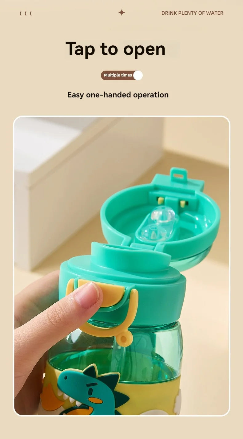 600ml School Girls Cute Water Bottle with Straw for Kids Chilrdren Sports Outdoor Cup.