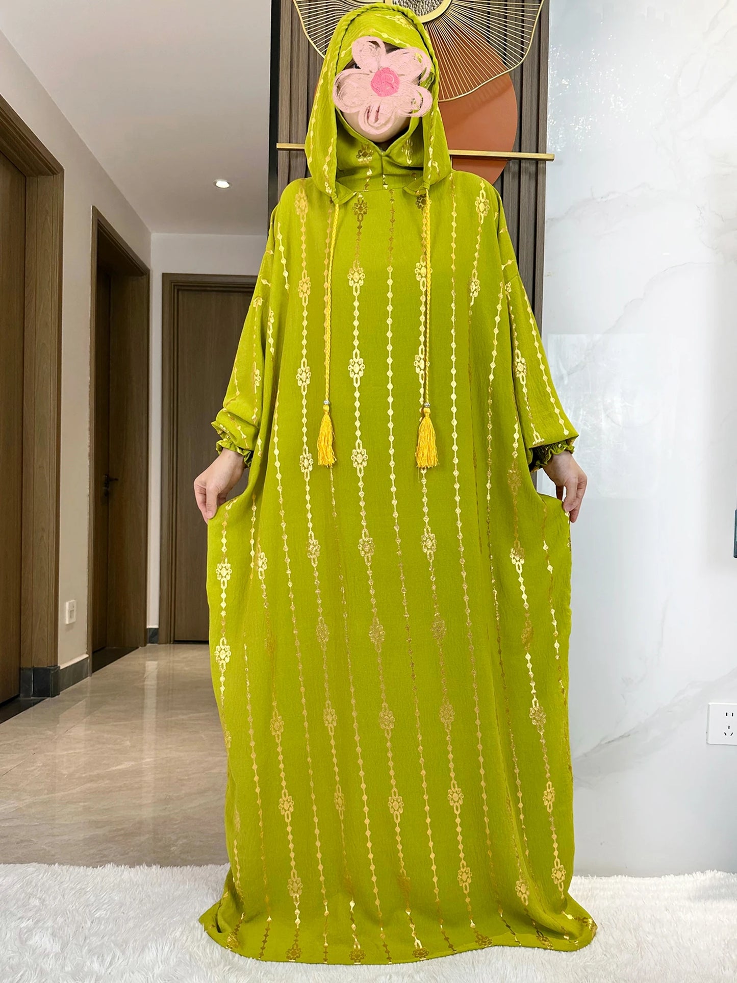 High Grade Cotton Fabric Ramadan Muslim Two-Hat Abaya Dubai Turkey Islam Prayer Clothes Gold Dust Dress Islam Women Dress Kaftan