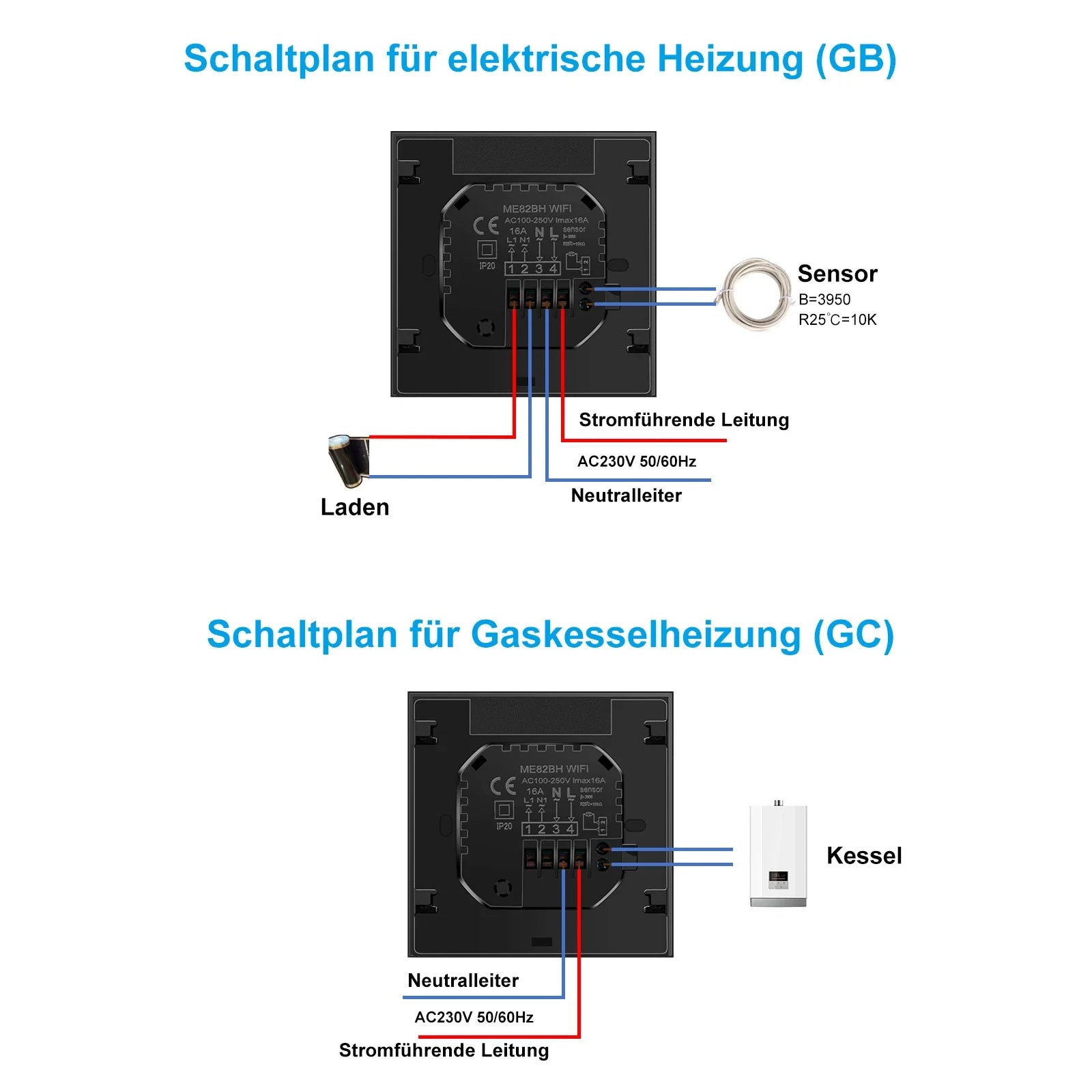 CONENTOOL WiFi Electric Thermostat 16A Floor Heating Smart Home with Alexa Tuya Google Digital Temperature Controller App Remote.