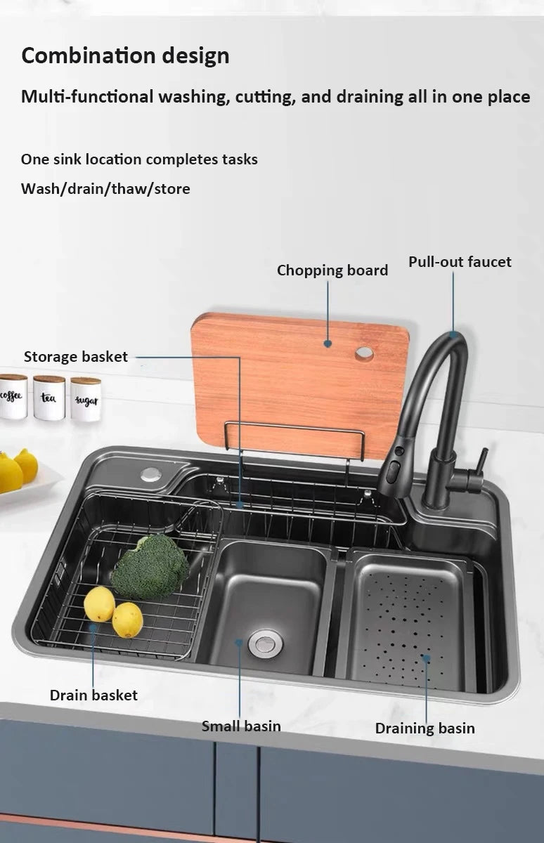 Japanese 3D Flat Large Single Slot Little millet grain Nano 304 Stainless Steel Kitchen Sink Wash Basin Dish Basin for Household